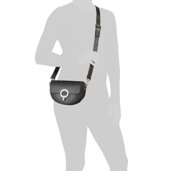 CHEVAL Black Made In Italy Leather Saddle Ring Closure Crossbody - Picture 2 of 2